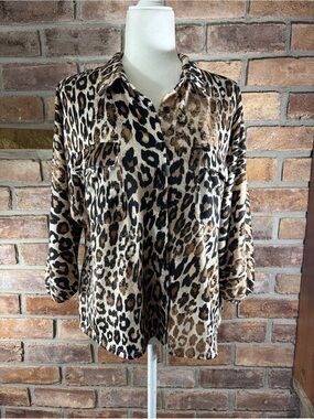 KATE PARK Leopard Print Women’s Button-DownTop/Shirt Jacket-Brown/Black/Beige 63